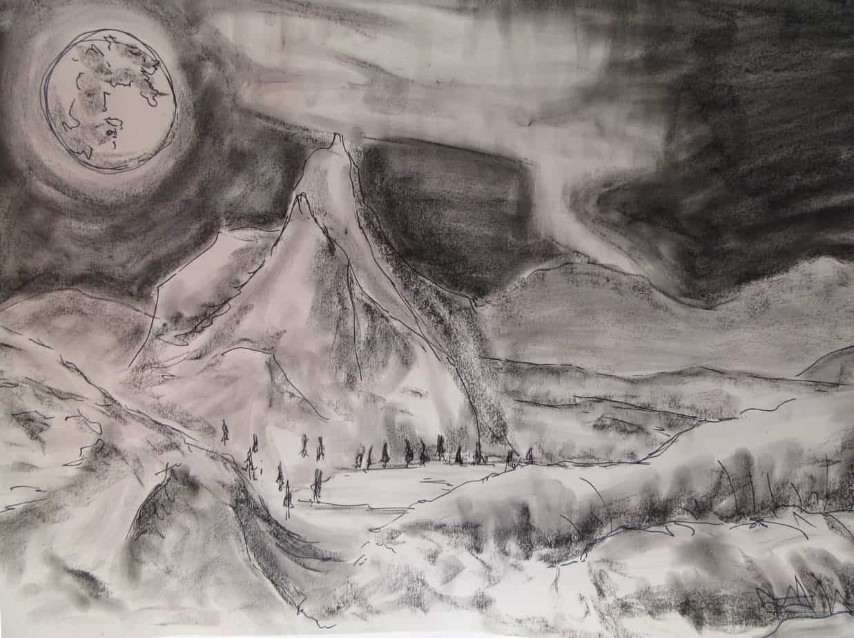 escape charcoal and fineliner mountains moon landscape